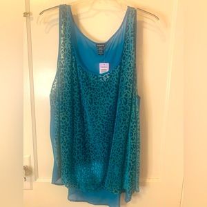 NWT TORRID SIZE 4 TEAL SHEER VELVET BURNOUT TANK TOP